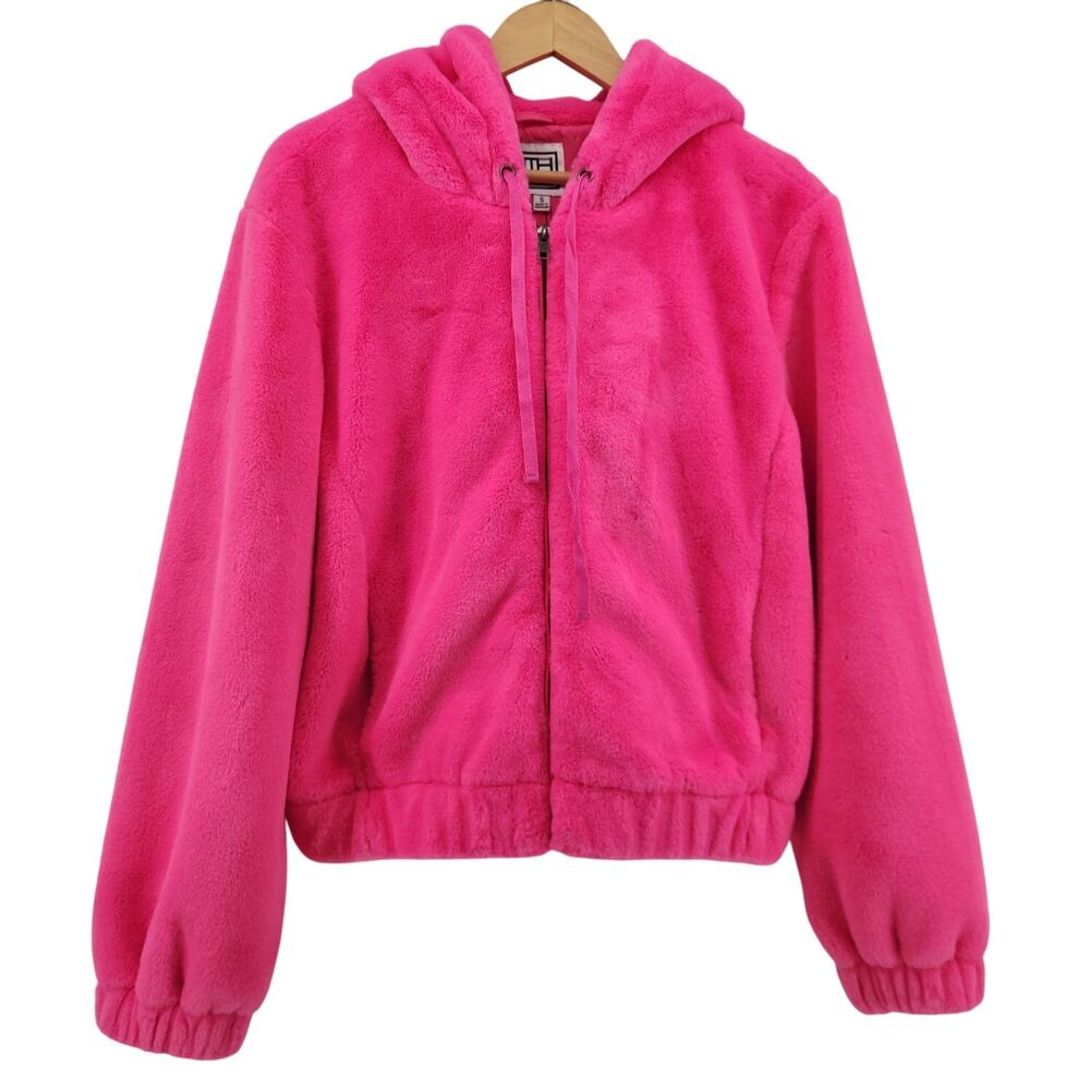 THML Woman's Small Hot‎ Pink Faux Fur Zip Hoodie MSRP$106